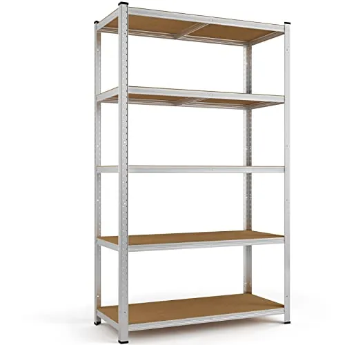 Monzana Estantería Almacenaje Metálica 170x75x30Cm Plata | Metal, 350kg, Trastero, Garaje, Taller, Cargas Pesadas, Estante, Cocina, MDF, Orden, Almacenamiento, Almacen, Fácil Montaje