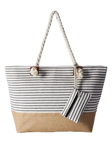 DonDon Bolso de playa grande impermeable con cremallera - Rayas negras