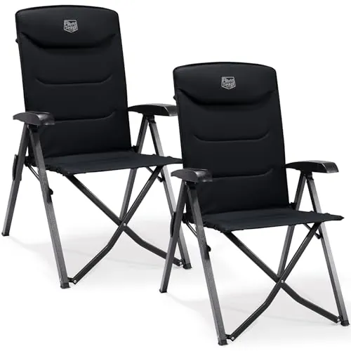 TIMBER RIDGE Silla de Camping Adulto 150kg Sillas de Jardín Plegable Portátile de Alta Resistencia Respaldo Alto Silla Reclinable de 4 Posiciones para Campamento Picnic Jardín Caravana (2 Pcs, Negro)