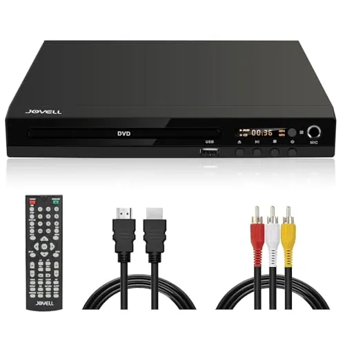 Reproductor de DVD con Euroconector, JOVELL Reproductores de DVD Multiregión para TV con Entrada USB, Salida HDMI AV, PAL NTSC Integrado, Reproduce Múltiples Formatos (No Compatible con BLU-Ray)
