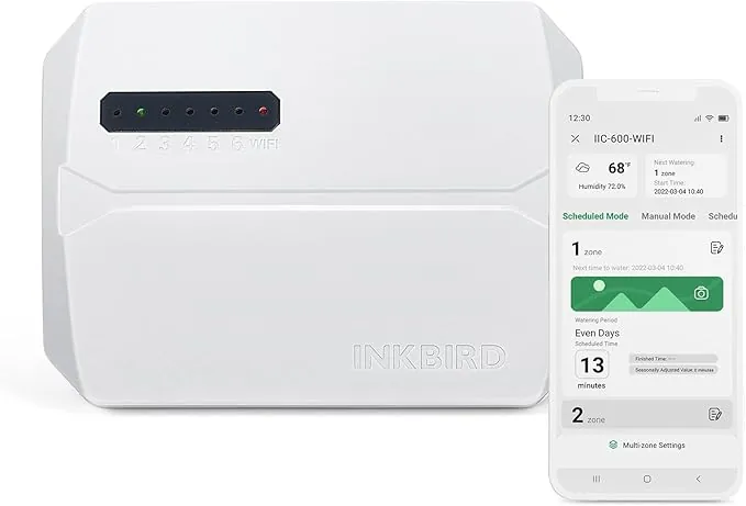 Inkbird IIC-600 Programador de Riego Wifi 6 Zonas,Riego Automatico para Jardín,Temporizador de Riego,Memoria no volátil integrada,APP Control,Ajuste Estacional