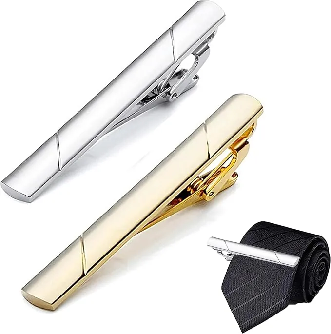 2PCS Pasador de Corbata, Cobre Metal Clips de Corbata Clásicos para Reunión de Negocios de Boda, Mejor Regalo para Esposo y Padre