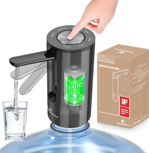 KitchenBoss-Dispensador de Agua Electrico-Bomba Agua Garrafa: Dosificador Agua Garrafas Portable, Carga Tipo C, Dosificador de Agua para Botellas de 3.8-18.9 litros, Negro