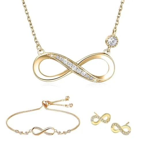 Juegos de Joyas de Plata 925 con Circón - Collar y Pulsera Infinito Ajustable para Mujer y Niña