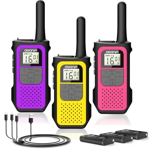 Walkie Talkie Niños Adultos Recargable con Batería, Largo Alcance, 3 Piezas