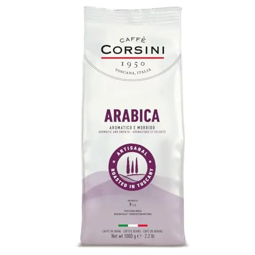 Caffè Corsini - Café en Grano 1 kg Arábica 100%, Tostado Medio, Selección Selecta, Café Aromático y Sedoso, Origen América Central y Meridional