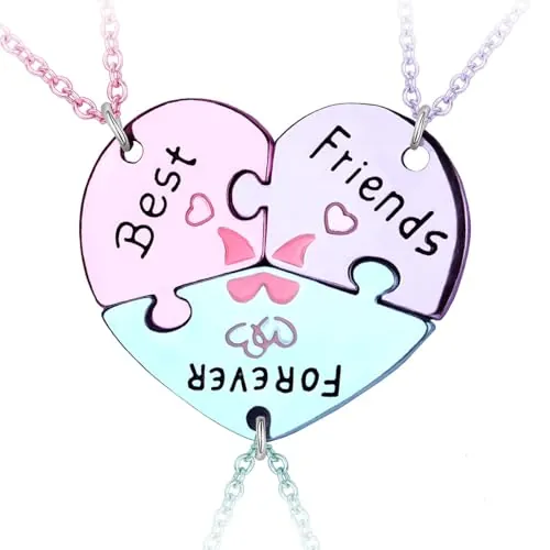 Best Friends Forever Collares para 3 Niñas, Collar de Amistad de Rompecabezas de Corazón, BFF Collares Colorido, Joyería de Amistad San Valentín Cumpleaños para Mujeres Niñas Madre Amigos Hermanas