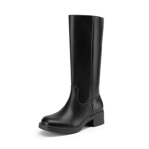 DREAM PAIRS Botas Equitación Punta Cuadrada,Negro,39 | Botas altas equitación punta cuadrada, cremallera lateral, tacón bloque, para otoño y diario.