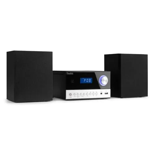 Toulon Micro HiFi Sistema estéreo Compacto con Bluetooth, CD, USB, Radio FM Digital con 30 presets, Altavoces Bass Reflex, Mando a Distancia, Reloj y Pantalla LCD