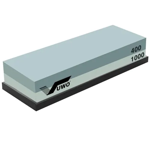 vuwo Piedra de Afilar - Profesional Afilador de Cuchillos de Doble Cara Grano 400&1000 Piedra de Agua con Antideslizante Silicona Base para Cocina