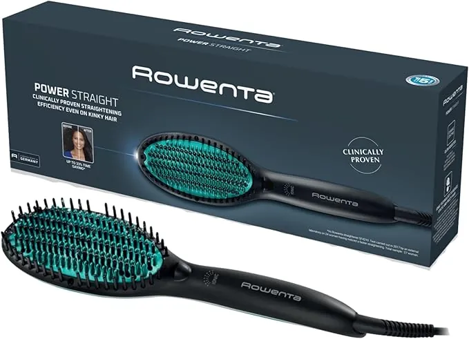Rowenta Power Straight, Cepillo alisador, Especial para cabello muy rizado y rebelde, con generador de iones y temperatura regulable hasta 200º, púas de gran sujeción desde la raíz, CF5820F0