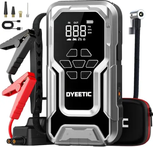 Arrancador de Batería de Coche 8000A con compresor 150PSI, 12V Jump Starter Batería Booster Externa para All Gasolina o 12L Diesel, 18W Carga rápida con Cable de Arranque