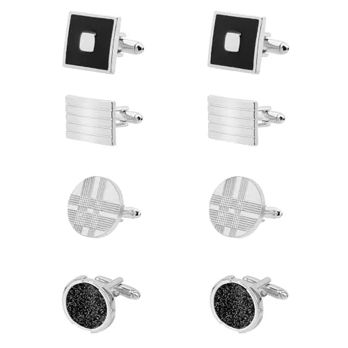 ARWIG 4 Pares de Gemelos Clásicos para Hombre, Gemelos para Padre de la Novia, Esposo o Novio, Gemelos para Bodas de Negocios