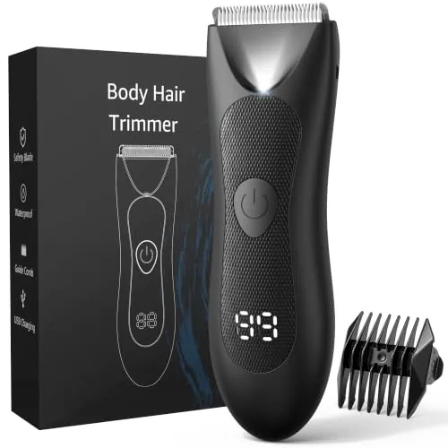 JOOPLEX Afeitadora Corporal Masculina: Impermeable Depiladora Corporal Hombre, Seco y Húmedo, Luz LED Recorte Precisión para Axilas, Pecho, Piernas y Genitales, Pantalla Digital Batería, Bloqueo Viaje
