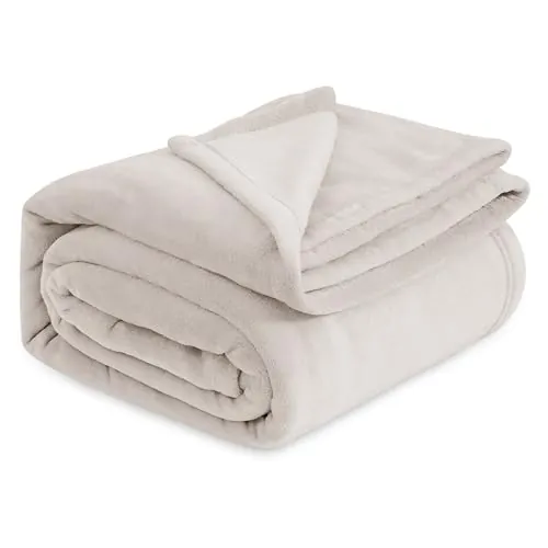 Bedsure Manta Sofa Plaid Cama - Franela, 220 x 240 cm, Beige | Ligera y transpirable, manta de franela gruesa y suave, para decoración y regalo, todas las estaciones, para hombre y mujer