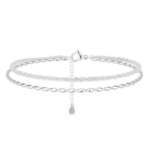 QEQSHQO Tobillera Mujer Plata de Ley 925, Delicada y Resistente al Agua, Ajustable, Tobillera de Plata para Playa y Uso Diario