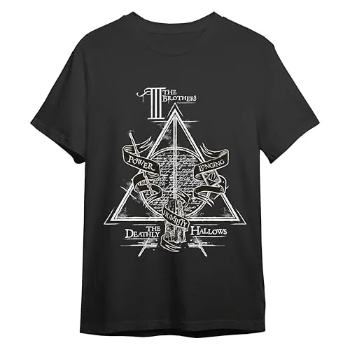 Comic Studio | Harry Potter Camiseta |Artículo Licenciado Oficial | Las Reliquias De La Muerte | Negro | XL