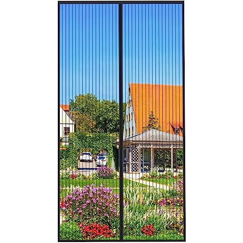 MYCARBON Mosquitera Puerta Magnetica 100x220cm Cristal y Cortina Antimosca Cortina Puerta Cierre Magnético Malla Ultrafina Instalación Sin Taladrar con Cinta Adhesiva, Negro