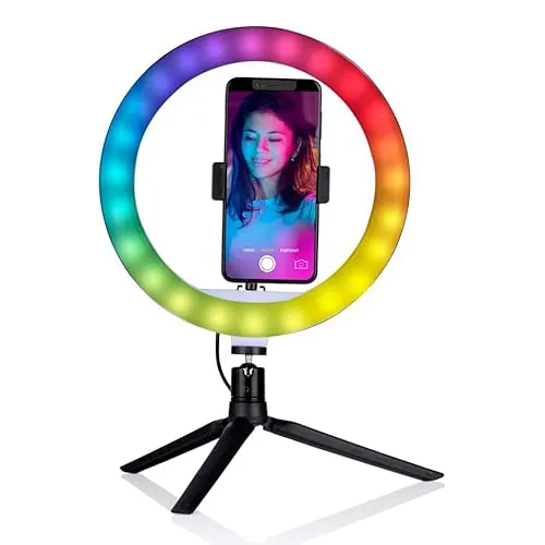 Grundig Aro de Luz con Trípode - Anillo de Luz Profesional - Trípode para Móvil con Aro de Luz - Ideal para Maquillaje y Videos
