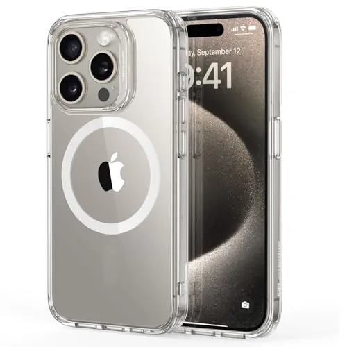 ESR Funda para iPhone 15 Pro MAX, Compatible MagSafe, Protección Grado Militar a Prueba Golpes, Funda Magnética para iPhone 15 Pro MAX, Funda Híbrida Classic (HaloLock), Transparente