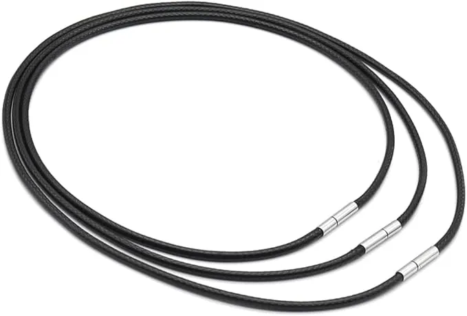 3 Piezas Collar Cuero 3MM Cordon Cuero para Colgante 40/45/50cm Collar Cuero Hombre Mujer Impermeable Negro Cordón Colgante para Hombres y Mujeres