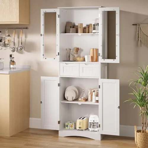 Xbro Armario Alto de Cocina con 4 Puertas y 2 Cajones, Blanco