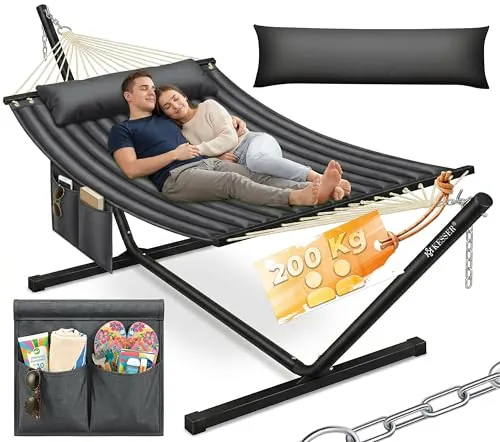 KESSER® Hamaca Hill con Estructura Almohada Doble para 2 Personas - Resistente Marco - Capacidad 200kg Interior y Exterior XXL Columpio Doble Multijugador Jardín Piscina Balcón Terraza Antracita
