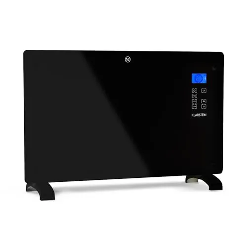 Klarstein Radiadores Bajo Consumo Electricos para Casa, Estufa Electrica de 2000W con Ruedas, Radiador Electrico Silencioso, Portátil y Delgado, Estufas con Panel para Pared, Pantalla y Termostato