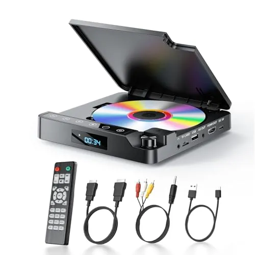 Desobry Reproductor DVD para TV 1080P, Reproductor DVD HDMI/AV/USB/TF Tarjeta, CD Player Memoria de Punto de interrupción, Cobertura para Todas Las regiones, Viene con Cable y Control Remoto