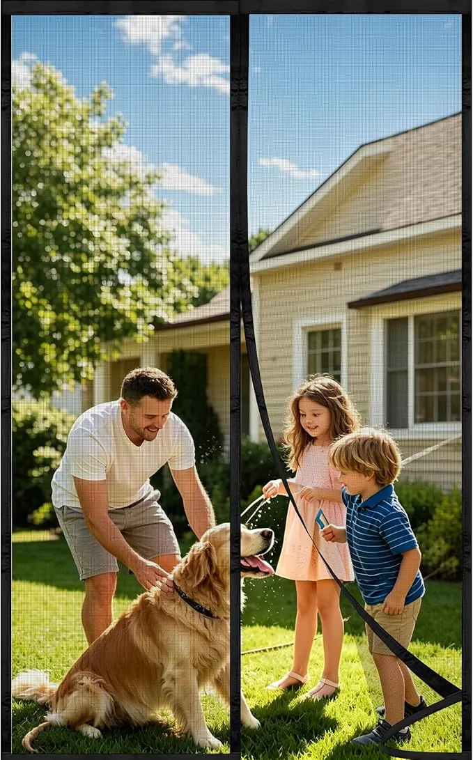 DIKER Mosquitera Puerta Magnetica 90x200cm, Cortina Antimoscas de Malla Antimosquitos con Iman, Mosquiteras Puertas Magnética, Malla Anti Insectos para Puerta Corredera Negro