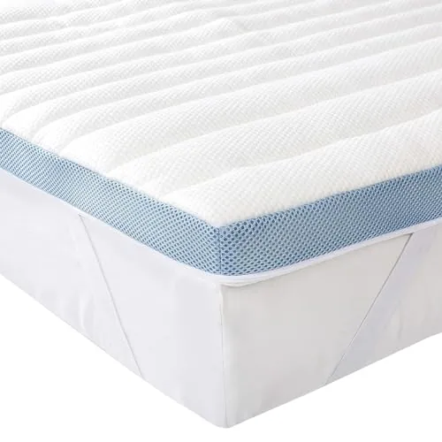 Amazon Basics Colchón de Espuma viscoelástica Topper con memoria con Funda removible y lavable, 140 x 200 cm, 5 cm, Blanco