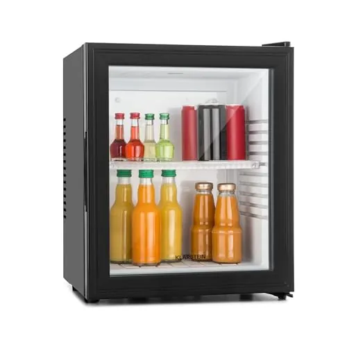 KLARSTEIN Brooklyn Nevera Pequeña Portatil Eléctrica Puerta Cristal, Mini Nevera Silenciosa para Casa y Oficina, Frigorificos Pequeños Refrescos, Cervezas, Estantes Extraíbles, Minibar 5-15°C, 23 l.
