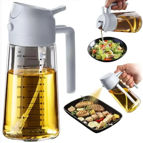 TrendPlain Pulverizador Aceite Spray 470ml - 2 en 1 Spray Aceite Cocina, Dispensadora para Freidora de Aire, Ensaladas, Vinagre y Accesorios Cocina (1 unidad, Ceniza)