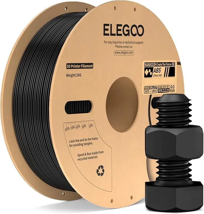 ELEGOO Filamento ABS 1.75mm 1KG Negro, Filamento para Impresora 3D, Precisión Dimensional +/- 0.02mm, Carrete Filamento 3D, para Mayoría Impresoras 3D