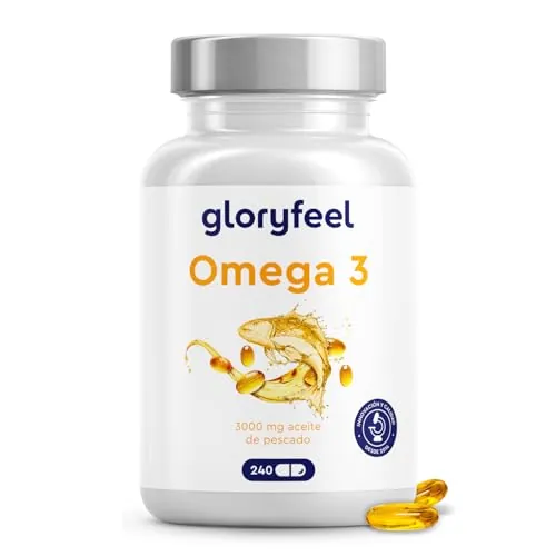 Omega 3 Cápsulas Alta Dosis - 3000mg de aceite de pescado (en forma de triglicéridos) - 240 cápsulas con vitamina E (antioxidante) Suplementación ideal de EPA & DHA - Aceite de pescado Omega3