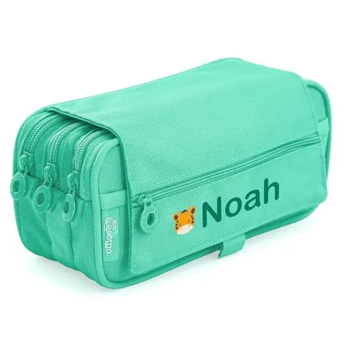 Stikets Estuche Triple Personalizado con Nombre con 3 Compartimentos para el Cole (Azul Aqua)