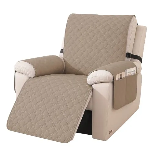 YSTELLAA Fundas Sillon Relax Reclinable 1 Plaza, Café Claro | Funda Sillo Antimanchas Antideslizante, Fundas para Sillones con Bolsillo Laterales, Mascotas Antiarañazos, Lavables