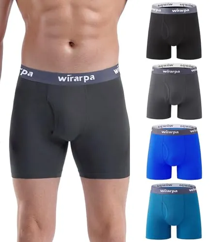 wirarpa Calzoncillos Hombre Boxer Algodon Ropa Interior Cómoda para Hombres Sin Etiquetas Abrir La Mosca Pack de 4 Negro Azul Verde Azulado Gris Talla XL