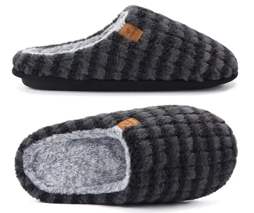 COFACE Zapatillas de Estar en Casa Hombre Tartán Invierno | Cálido Forro de Felpa Pantuflas Alta Densidad Espuma de Memoria Zapatos con Antideslizante Suela Negro Pelusa Tallas 47
