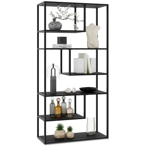 tectake® Estantería Industrial con Estructura de Acero con 7 Estantes, Estanteria de Cocina con Protección Antivuelco, Estantería Metálica, Patas Regulables en Altura - 35 x 85 x 188 cm Negro