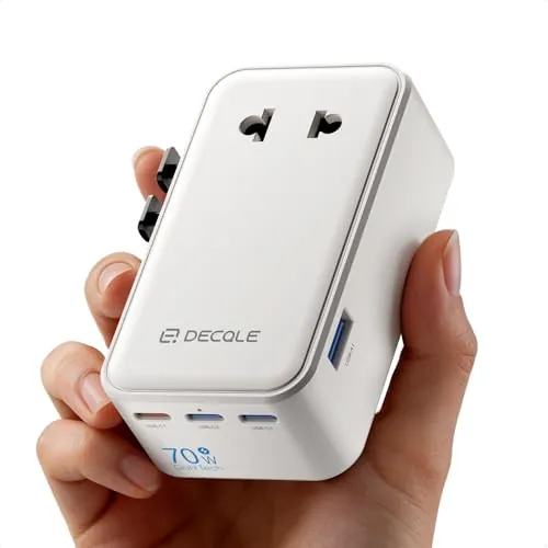 decqle “Air” Adaptador Enchufe Universal con 3 USB-C(GAN 70W) ＆ 1 USB-A