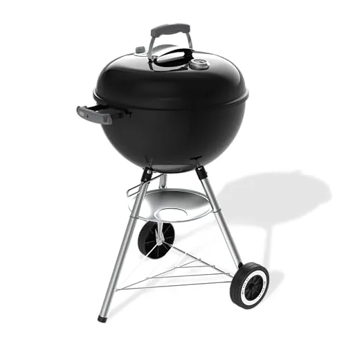Weber Original Kettle Parrilla de carbón/Tapa y Cuba de Acero esmaltado en Porcelana, Área de cocción: Ø 47 cm, Sistema de Limpieza One-Touch, termómetro en la Tapa, Trípode con Ruedas, Negro