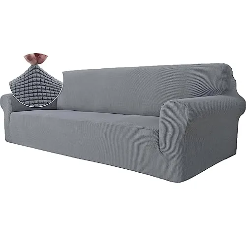 Ystyle Funda Sofa 4 Plazas, Ajustables Fundas Sofa Elasticas, Protector Sofa Gatos Arañazo y Perros Mascotas, Funda de Sofá con Reposabrazos Antideslizante Antimanchas Lavable, Gris Claro