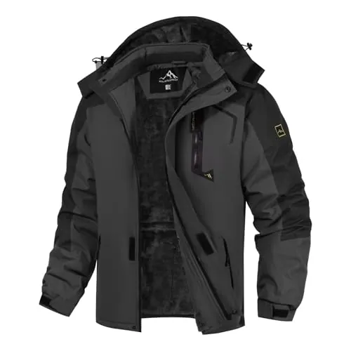 PrimeCrest Chaqueta Esqui Hombre Invierno Impermeable Polar Nieve Abrigo Softshell Ski Snowboard Termica Caza Cazadora Tactica Senderismo Militar Exteriores Trekking Parkas con Capucha Gris 3XL
