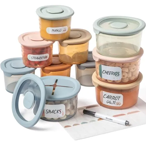 Moonkie Set 10 Tarros Potitos Bebé Silicona (6x120ml + 4x240ml), Herméticos y Sin BPA, Recipientes Comida para Bebés, Aptos para Lavavajillas y Congelador