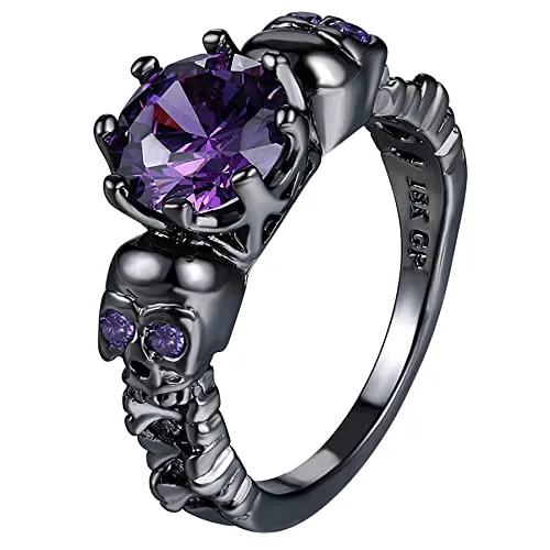 OIDEA Anillos para hombre y mujer, diseño de calavera con circonita morada, estilo punk, Halloween, 49 (15,6) ~ 62 (19,7), 62 (19.7), Cobre, Zircón