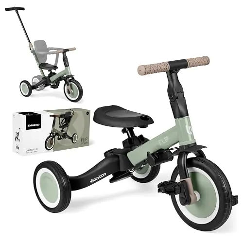 KikkaBoo FLIP, Triciclo Evolutivo de Bebé 5 en 1, Bicicleta con o sin Pedales, Ajustable y Transformable, Verde Militar, Desde 1 Año Hasta 5 Años