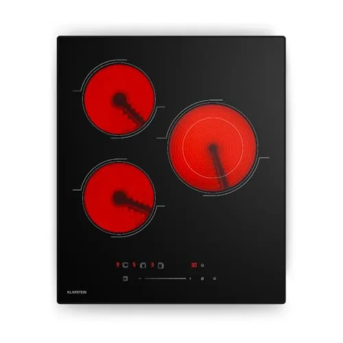 Klarstein Placa Vitroceramica, 3 Fuegos - 45 cm, 4100 W, Control Táctil, Temporizador, Bloqueo Infantil, Indicador Calor Residual, Diseño Slim para Cocinas Compactas