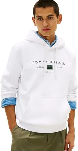 Tommy Hilfiger Brand Love TR Mono Stack MW0MW42464 - Sudadera con Capucha para Hombre, Color Blanco, Talla M