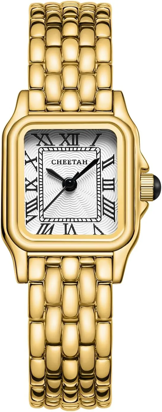 CHEETAH Reloj Analógico de Cuarzo Pequeño ara Mujer con Pulsera Vintage, Caja Rectangular, Esfera Romana, Reloj de Pulsera Digital Resistente al Agua para Mujeres y Niñas